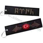 Ayylıdız Göktürkçe Türk Çift Taraflı nakış anahtarlık 3x13 cm