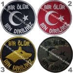 Göktürkçe Bir ölür bin diriliriz nakış işleme arma patch 8x8 cm