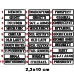 Motorcu nakış isimlik ve ünvanları 2,3x10 cm Beyaz kumaş Siyah nakış işleme