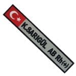 Bayraklı nakış işleme isimlik arma patch peç Gri kumaş 2,5x15 cm