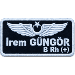 Havacı isimlik siyah kumaş beyaz nakış işleme arma patch 9x4.5 cm