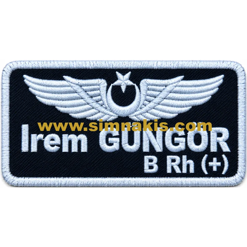 Havacı isimlik siyah kumaş beyaz nakış işleme arma patch 9x4.5 cm - Görsel 1