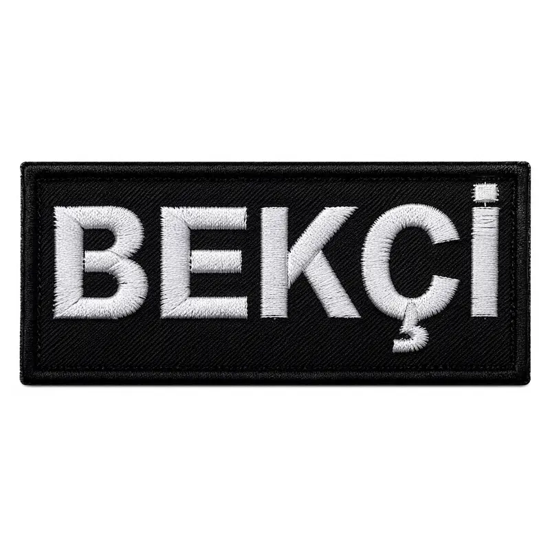 BEKÇİ Nakış Arma Patch 11×4 ve 25×4 cm | Sim Nakış Siyah beyaz BEKÇİ yazılı nakış arma 11×4 cm ve 25×4 cm
