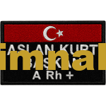 Personel yaka isimliği isim soyisim ünvan kan grubu nakış işleme arma patch peç 5.5x9 cm