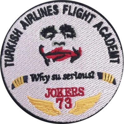 Turkish airlines flight academt jokers 73 nakış işleme arma patch peç 9.5x9.5 cm