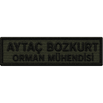 İsimlik haki kumaşa siyah nakış işleme 10x3 cm