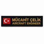Türk bayraklı kişiye özel lacivert gold nakış isimlik 11x4 cm