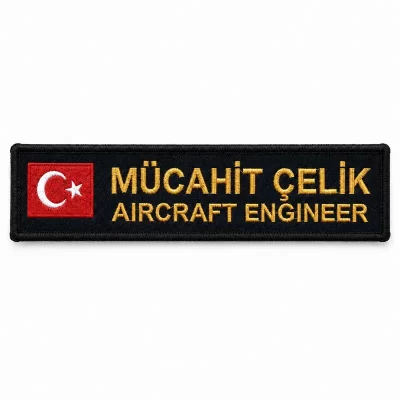 Türk bayraklı kişiye özel lacivert gold nakış isimlik 11x4 cm
