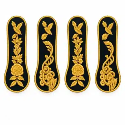 Altın sarısı gold sim nakış işlemeli, koyu zeminli dört saçaksız tören apoleti